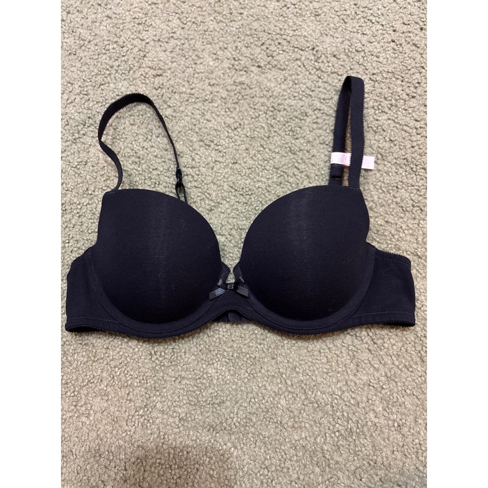 Ambrielle Black Cotton Push Up Demi Bra 36B Underwire Padded Adjustable Straps